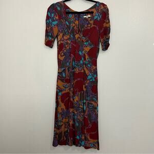 Nanette Lepore Retro Printed Surplice Ruched Dress Size 4